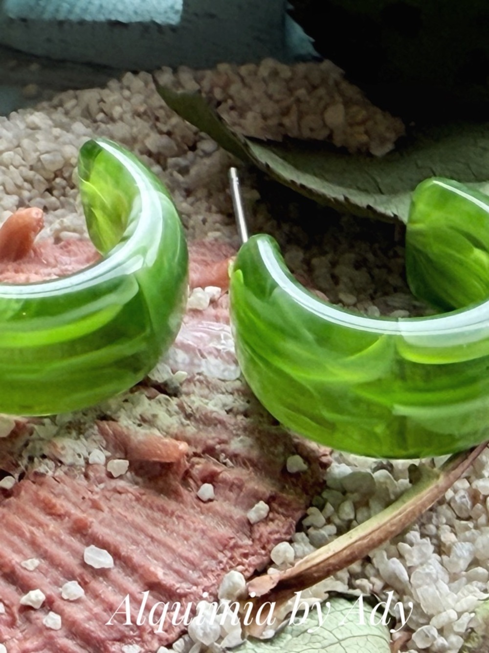 Alquimia Green Marbled Hoop Earrings